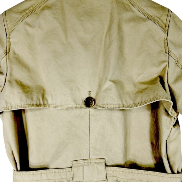 Gap Khaki Trench Coat Large Removable Hood 100% Cotton Preppy - Picture 7 of 15